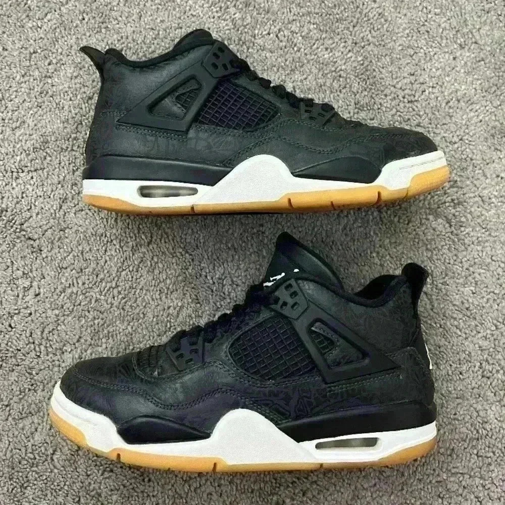 Sz 5.5 gs Jordan 4 Retro Mid Laser black gum bottom athletic sneaker streetwear - Picture 1 of 8
